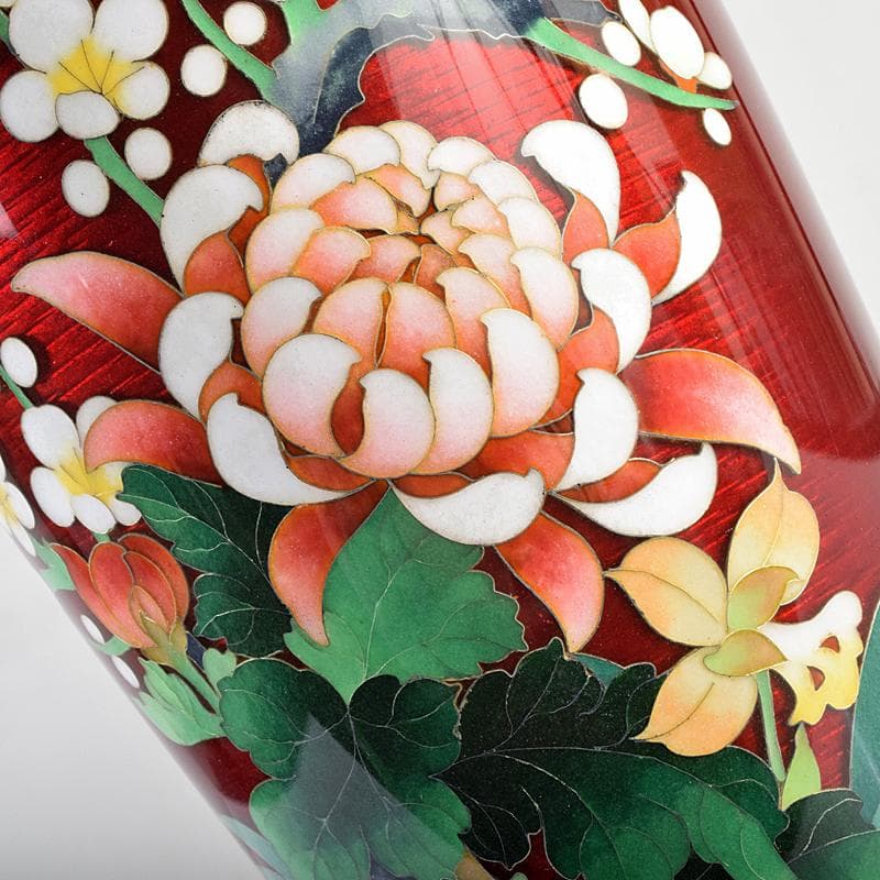 七宝焼　赤透釉　四君子文　花瓶　M　R9121