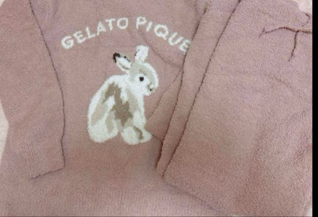 新品ジェラートピケラビットジャガードプルオーバー&ロングパンツ　上下　ピンク