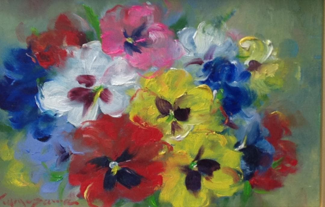 絵画 油絵 梅沢民雄 肉筆油絵 パンジー サム - メルカリ