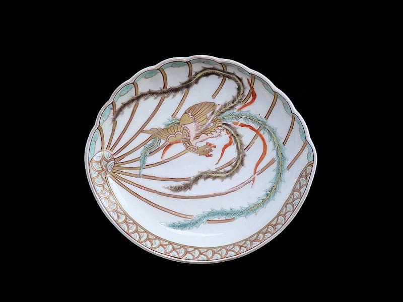 古伊万里　金襴手　鳳凰の図　鮑型変形皿　５客　E941AS-CRr