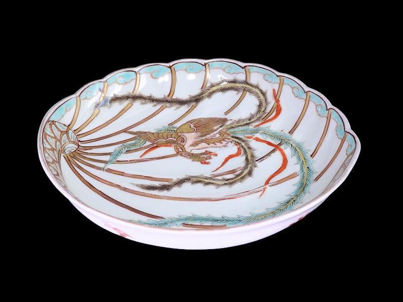 古伊万里　金襴手　鳳凰の図　鮑型変形皿　５客　E941AS-CRr