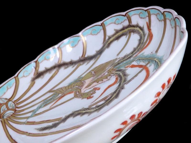 古伊万里　金襴手　鳳凰の図　鮑型変形皿　５客　E941AS-CRr
