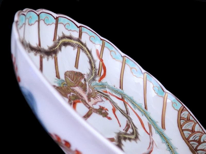 古伊万里　金襴手　鳳凰の図　鮑型変形皿　５客　E941AS-CRr