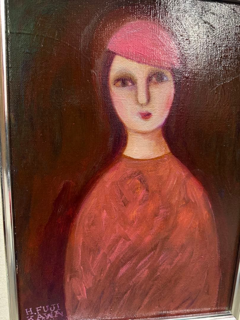 アート絵 H. FUJI KAWA女性のポートレート 油彩画