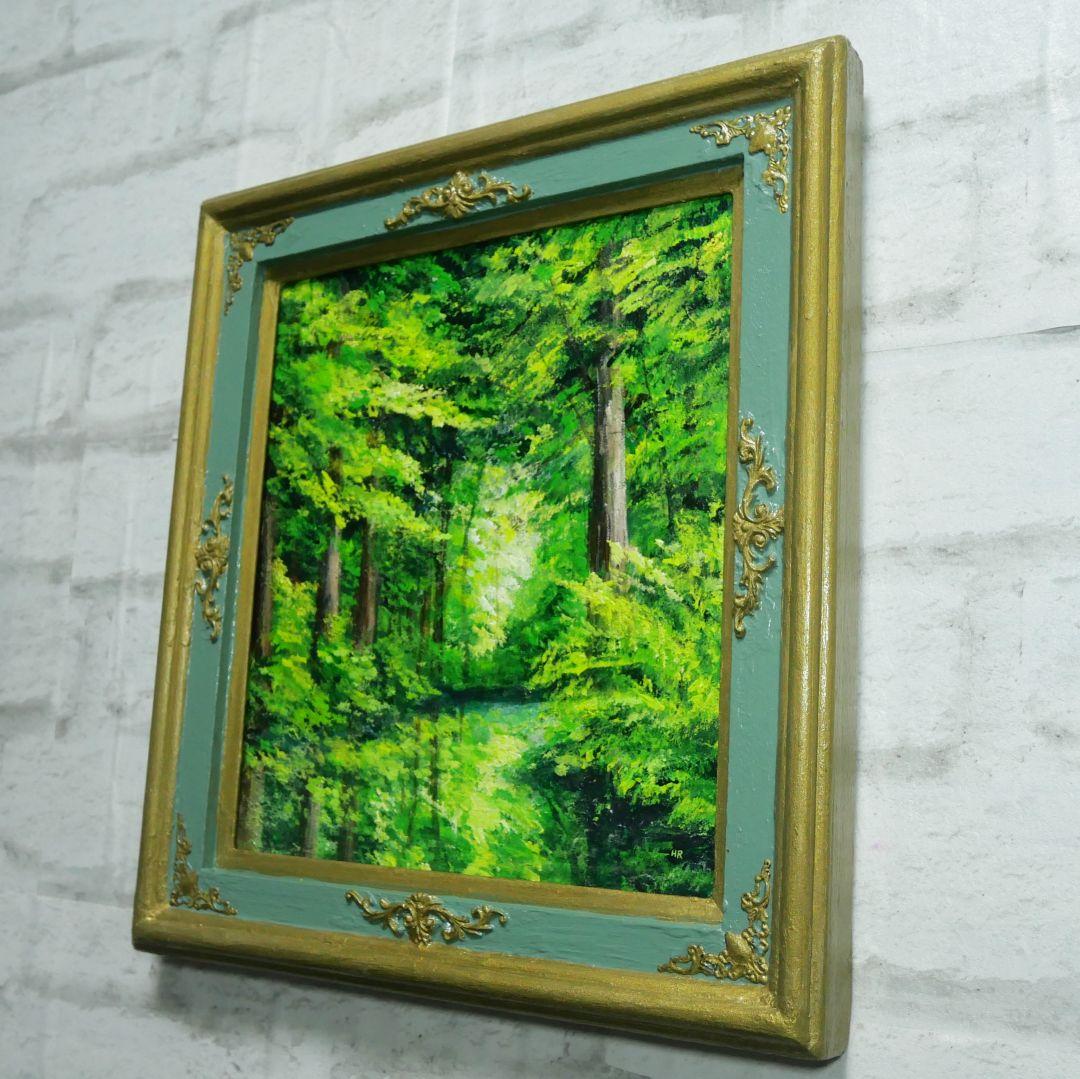 油絵 油彩 油彩画 絵 絵画【新緑の森】