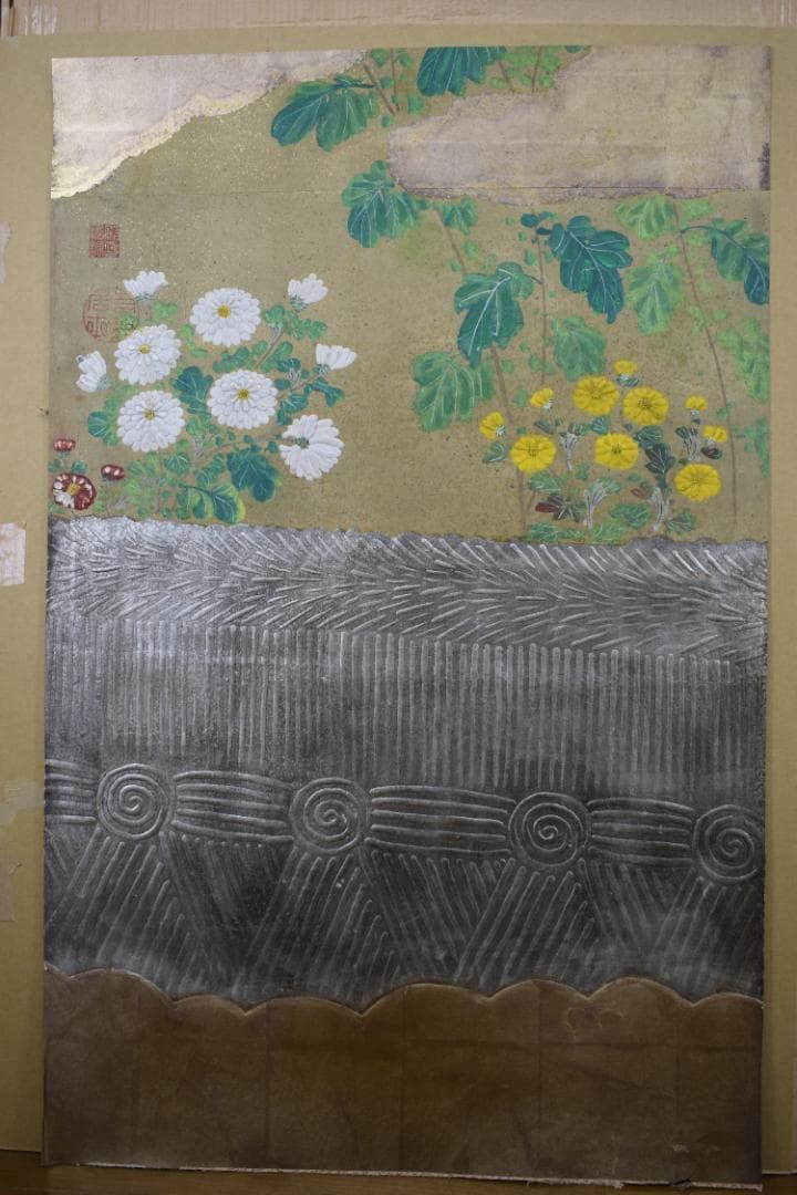 模写】伊藤若冲/菊図/屏風ハガシ/四曲用マクリです/掛軸☆宝船☆