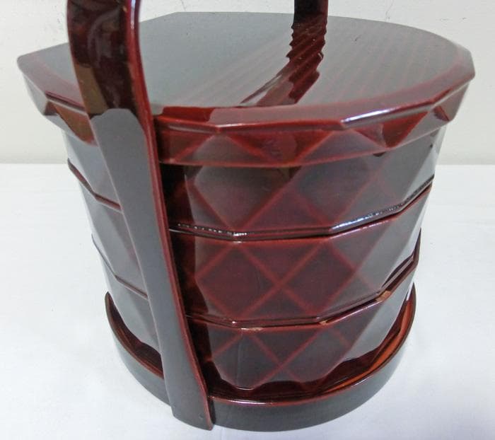 ☆昭和初期☆戦前☆本堅地☆ダイヤ側半月幕の内☆三段重☆重箱☆漆器☆漆芸☆