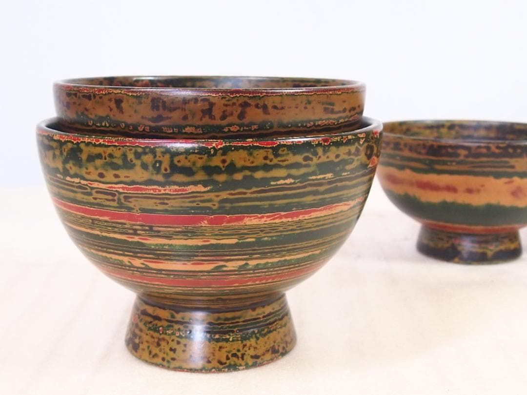 【未使用】独楽塗 合鹿椀 2客＆汁椀 2客 入れ子椀/雑煮椀/煮物椀/お椀 漆器