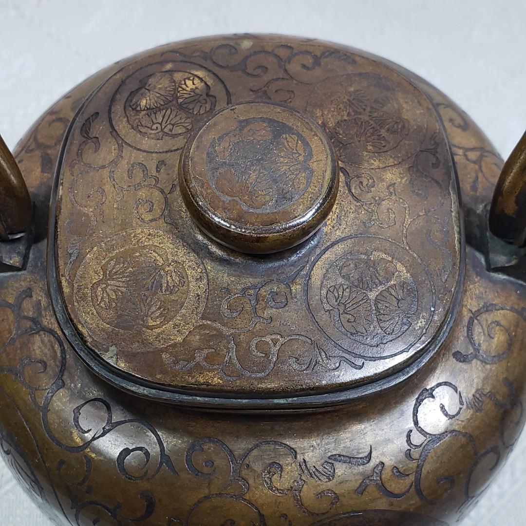 大名品】◇『徳川家伝来 三つ葉葵紋 鉄瓶』 ◇検）徳川家康 亀文堂