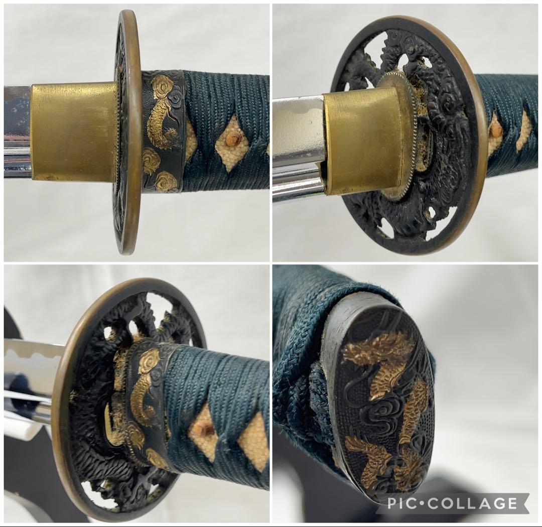 模造刀 二本差し 太刀 脇差 樋入り 龍鍔 透かし 黒鞘 直刃 刃紋 高級