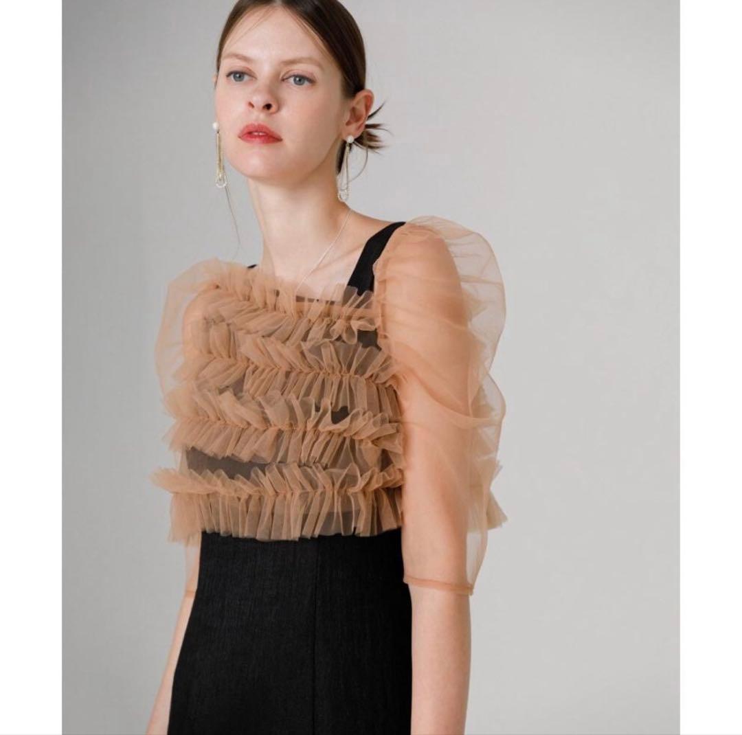 【LEJA】チュールアシンメトリーティアードフリルIラインドレスワンピース　M