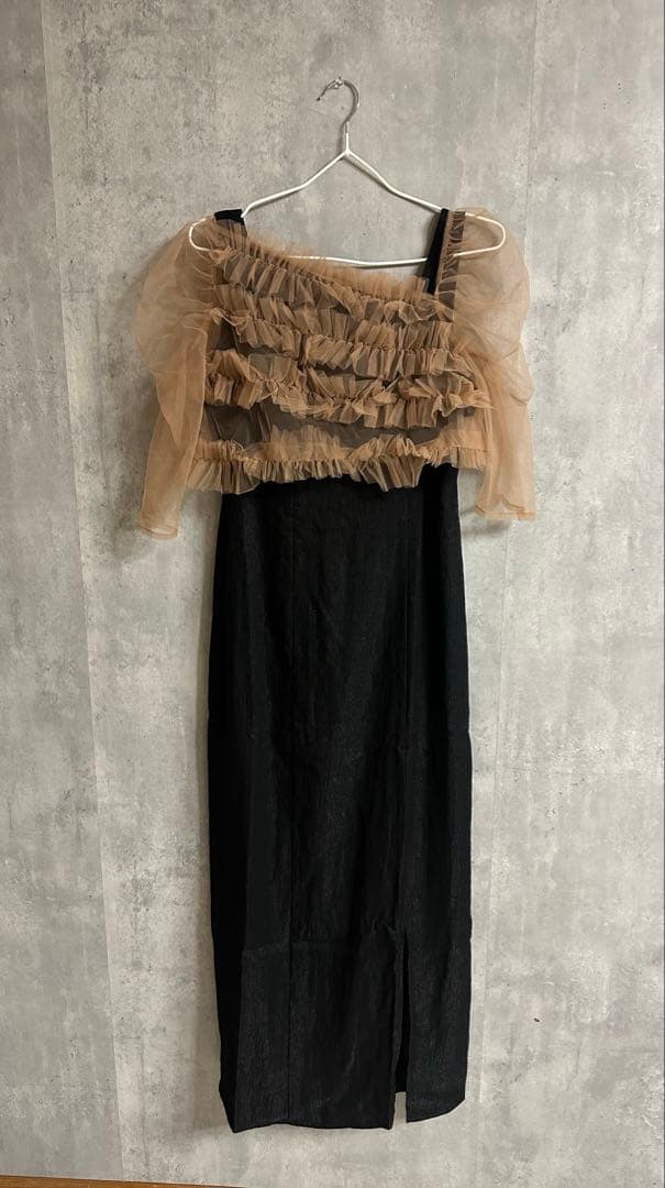 【LEJA】チュールアシンメトリーティアードフリルIラインドレスワンピース　M