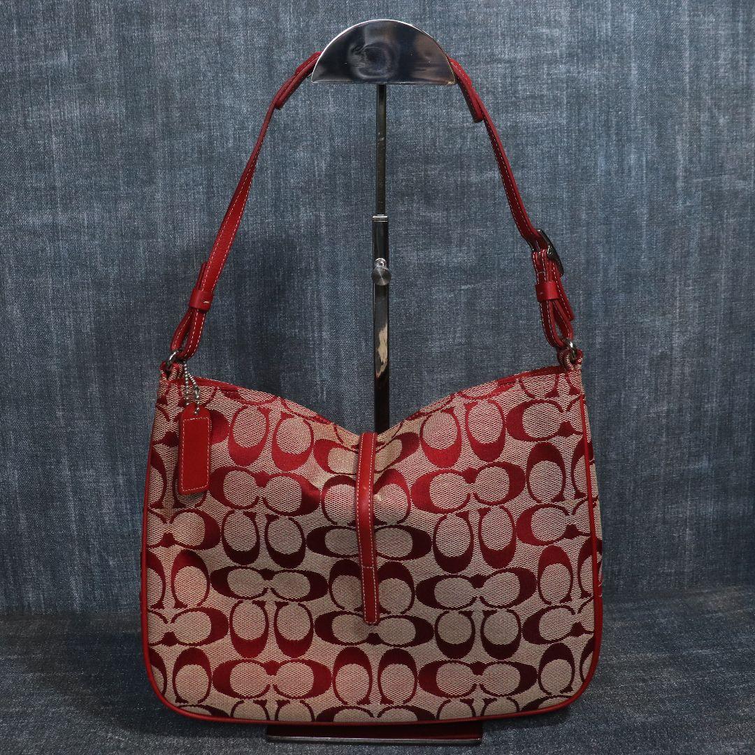 バッグ Coach Signature Soft Clip Hobo Bag Red