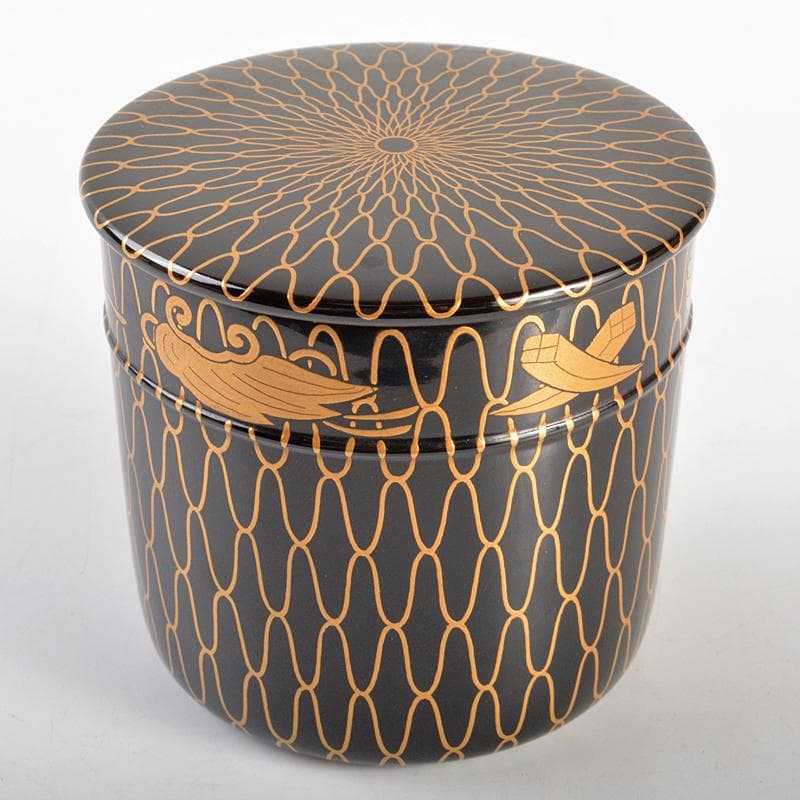 茶道具　山中塗　塗師　辻石斎造　網目宝尽蒔絵　金輪寺　棗　共布共箱　YR6861