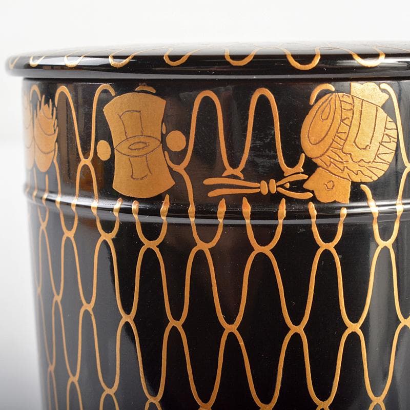 茶道具　山中塗　塗師　辻石斎造　網目宝尽蒔絵　金輪寺　棗　共布共箱　YR6861