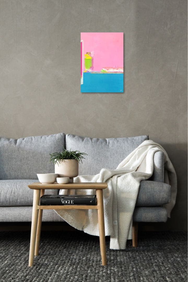 絵画　油絵　原画　抽象画　北欧　ピンク　アート　インテリア　F4