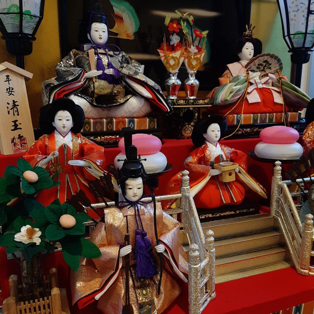 雛人形セット ガラスケース付き　三段飾り　七人飾り　お雛様　平安清玉作