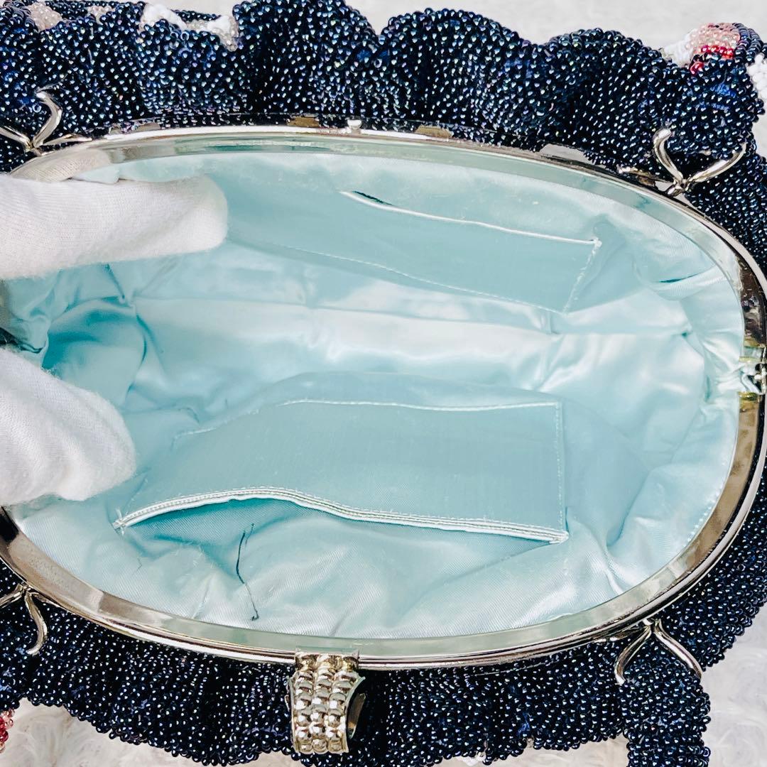 ビーズバッグ 花柄 フラワー ギャザー ハンドバッグ ヴィンテージ レトロ