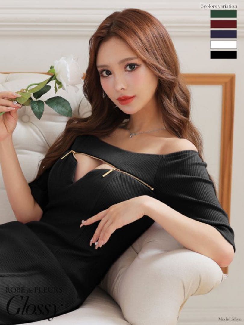 ROBE de FLEURS Glossy キャバドレス GL2870 黒 L