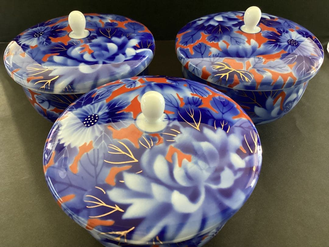 深川製磁 金彩菊外赤紋蓋付き湯呑み3客セット【美品】 - メルカリ