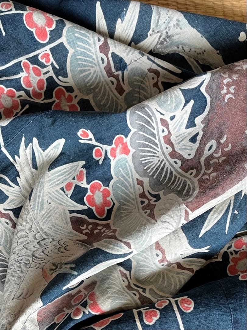 古布　木綿　藍染め　厚地希少な筒描き