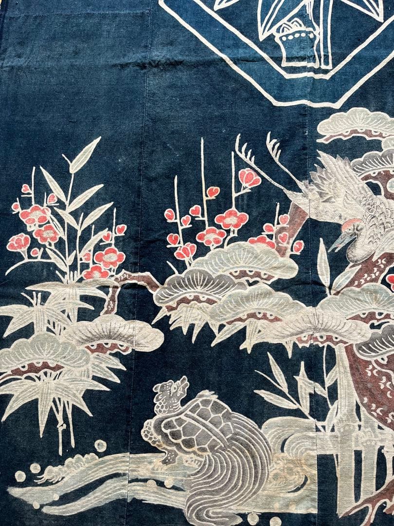 古布　木綿　藍染め　厚地希少な筒描き