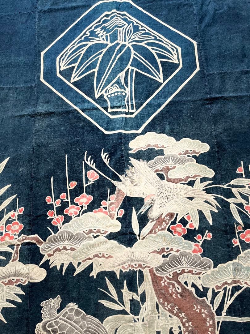 古布　木綿　藍染め　厚地希少な筒描き