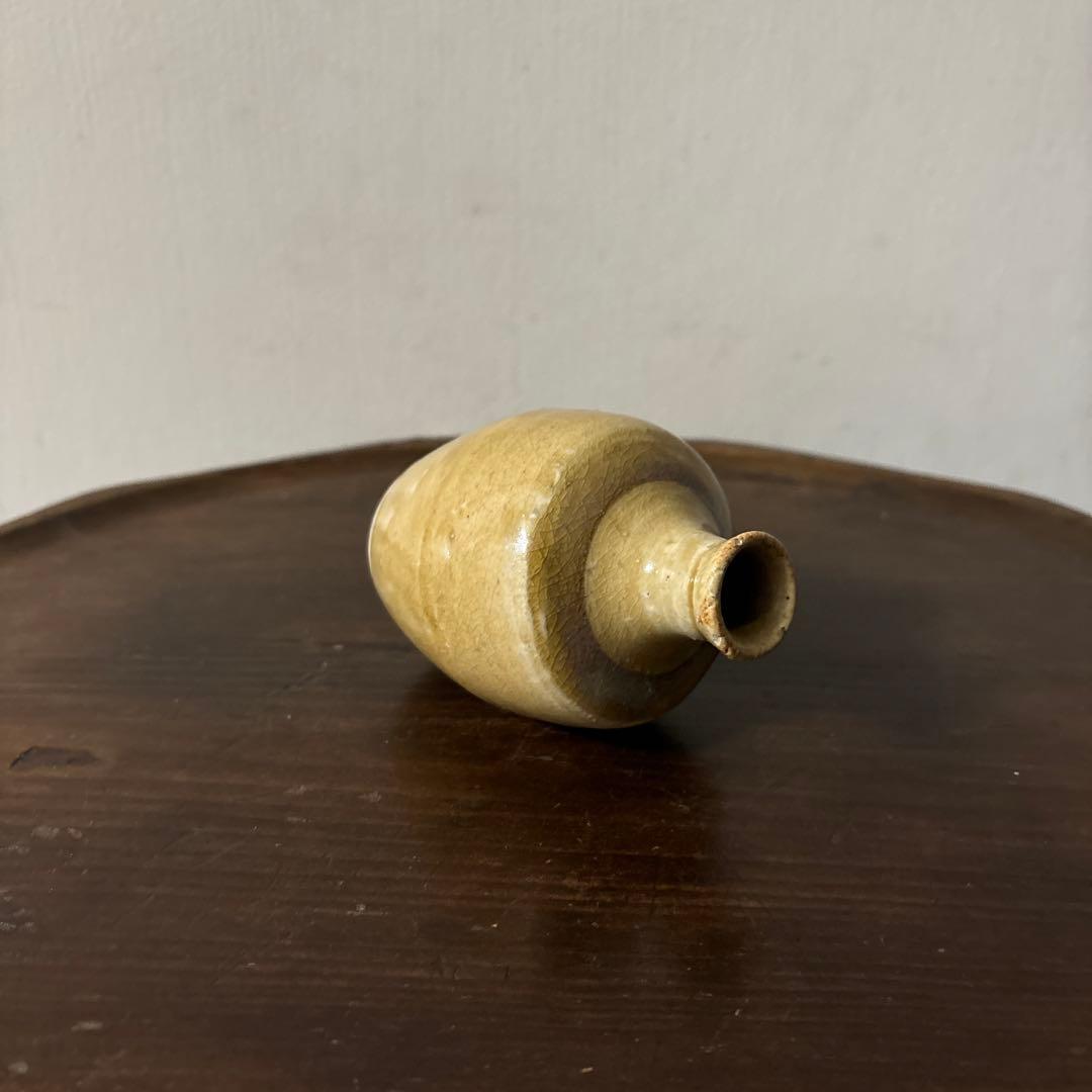 古い瀬戸小徳利　江戸明治　黄瀬戸　美濃　花器　酒器　アンティーク　古道具　検李朝