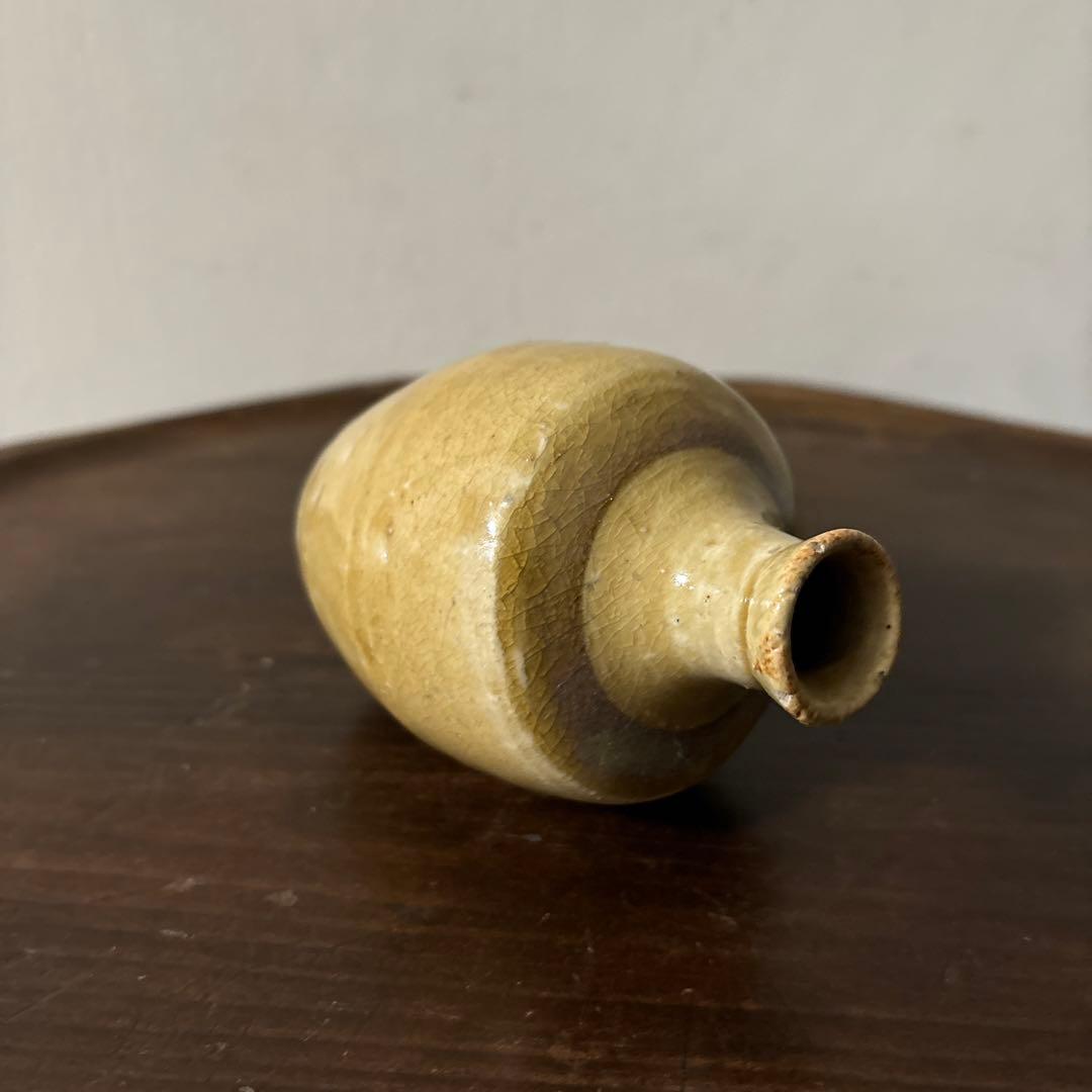 古い瀬戸小徳利　江戸明治　黄瀬戸　美濃　花器　酒器　アンティーク　古道具　検李朝