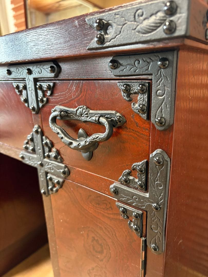 遠野民芸 欅 漆塗 南部鉄 鏡台 ドレッサー 検）岩谷堂