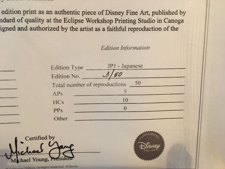 ディズニー 絵画 ピノキオ「ザ・ウィッシング・スター」作品証明書