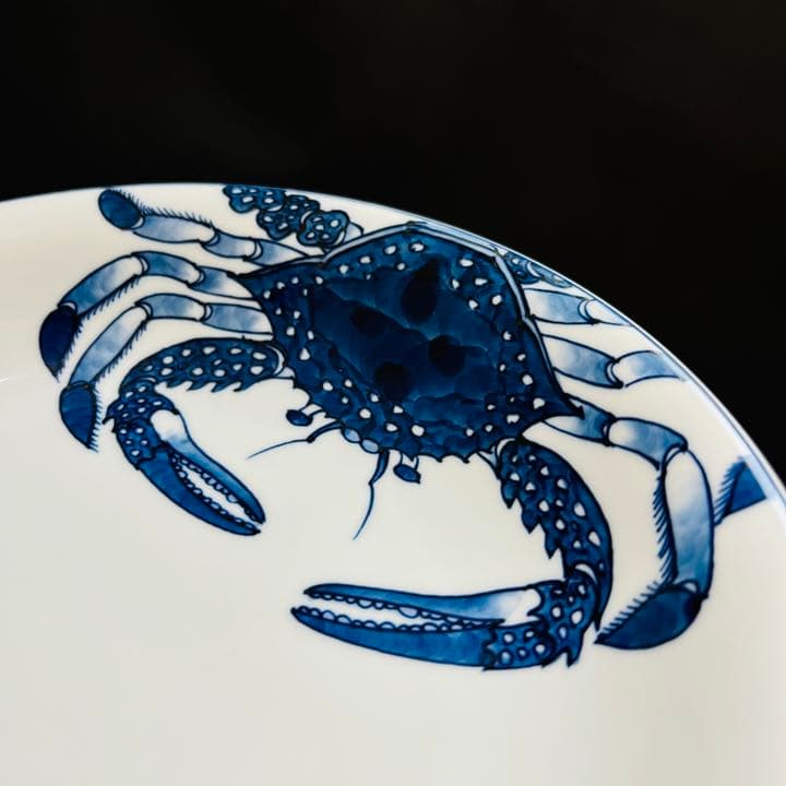 有田焼 源右衛門窯 染付蟹絵 手描き 皿