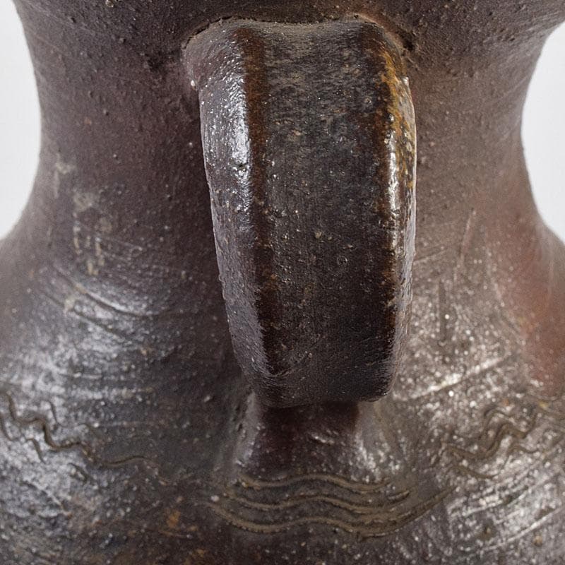 備前焼 人間国宝 金重陶陽作 耳付花入 共箱 M R8532