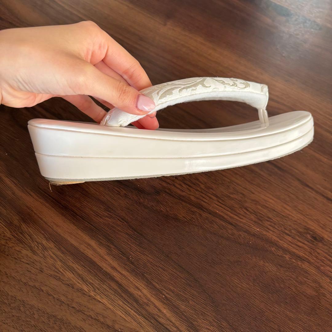 ホワイト和装用バッグと草履セット 成人式 振袖 22.5-23cm