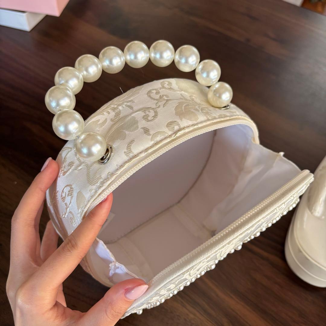 ホワイト和装用バッグと草履セット 成人式 振袖 22.5-23cm