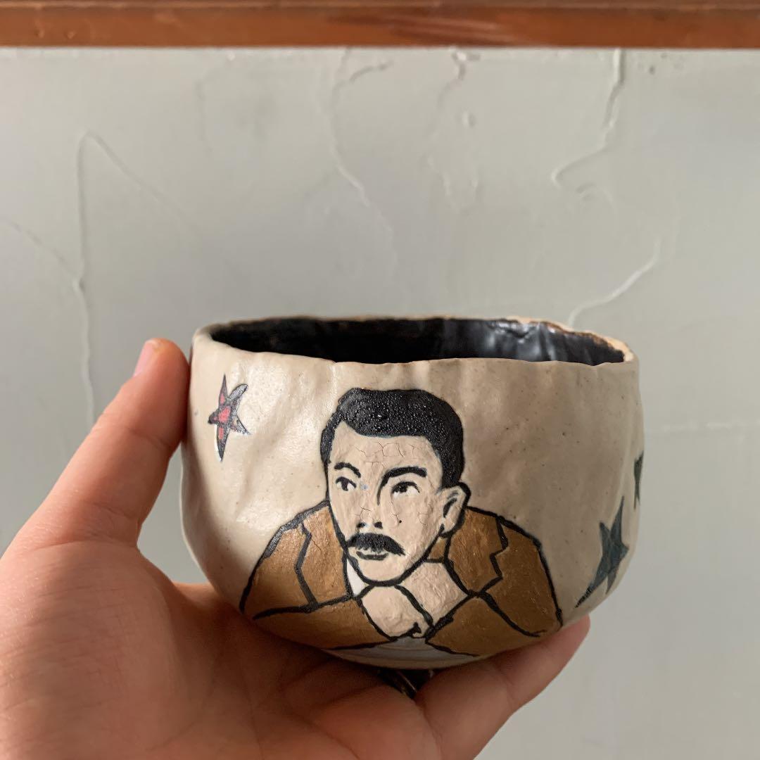 妻の作った 国木田独歩の抹茶茶碗 夜のテトラポッドと月光