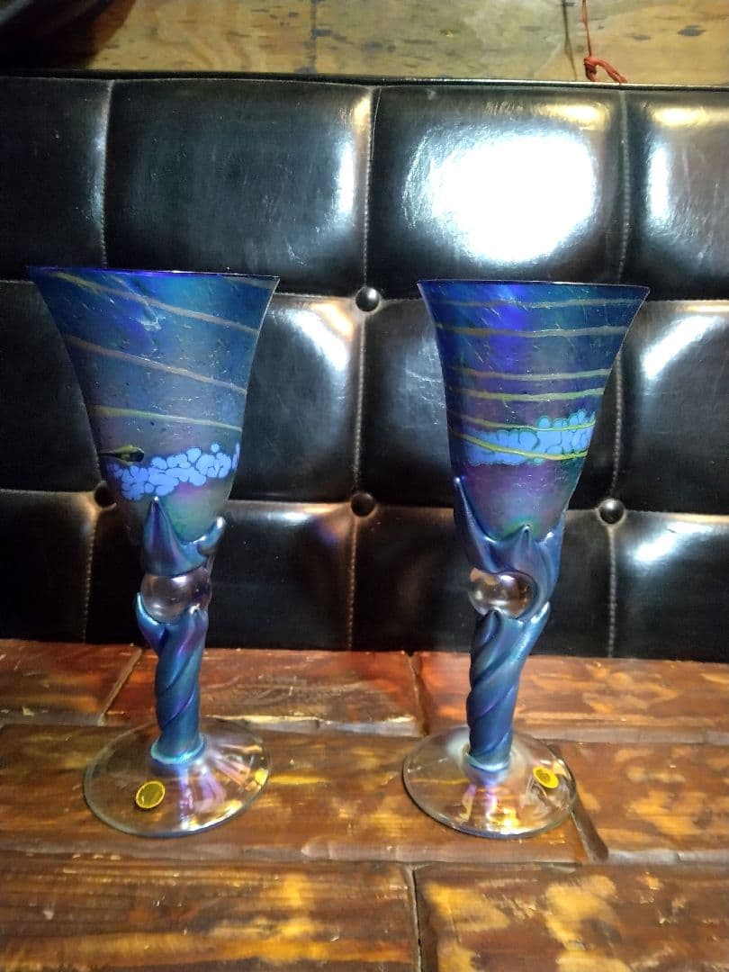 一点物 コリン・ヒーニー ゴブレット 2個 アート グラス 吹きガラス サイン
