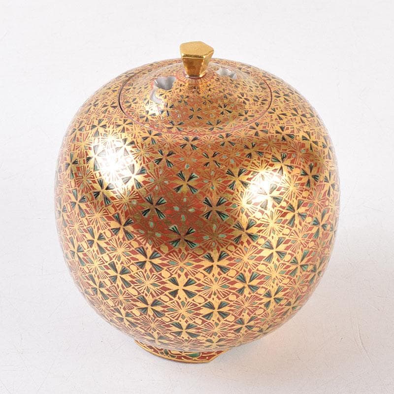 九谷焼　山本重義作　金襴手小紋　香炉　共箱　D　R9053