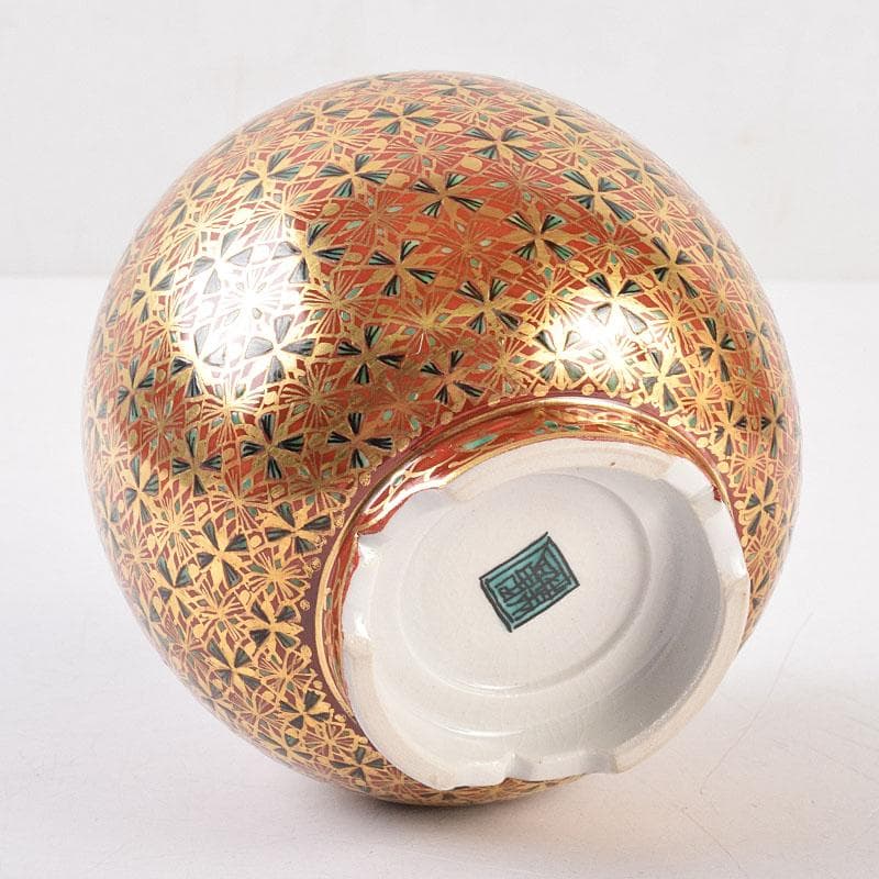 九谷焼　山本重義作　金襴手小紋　香炉　共箱　D　R9053