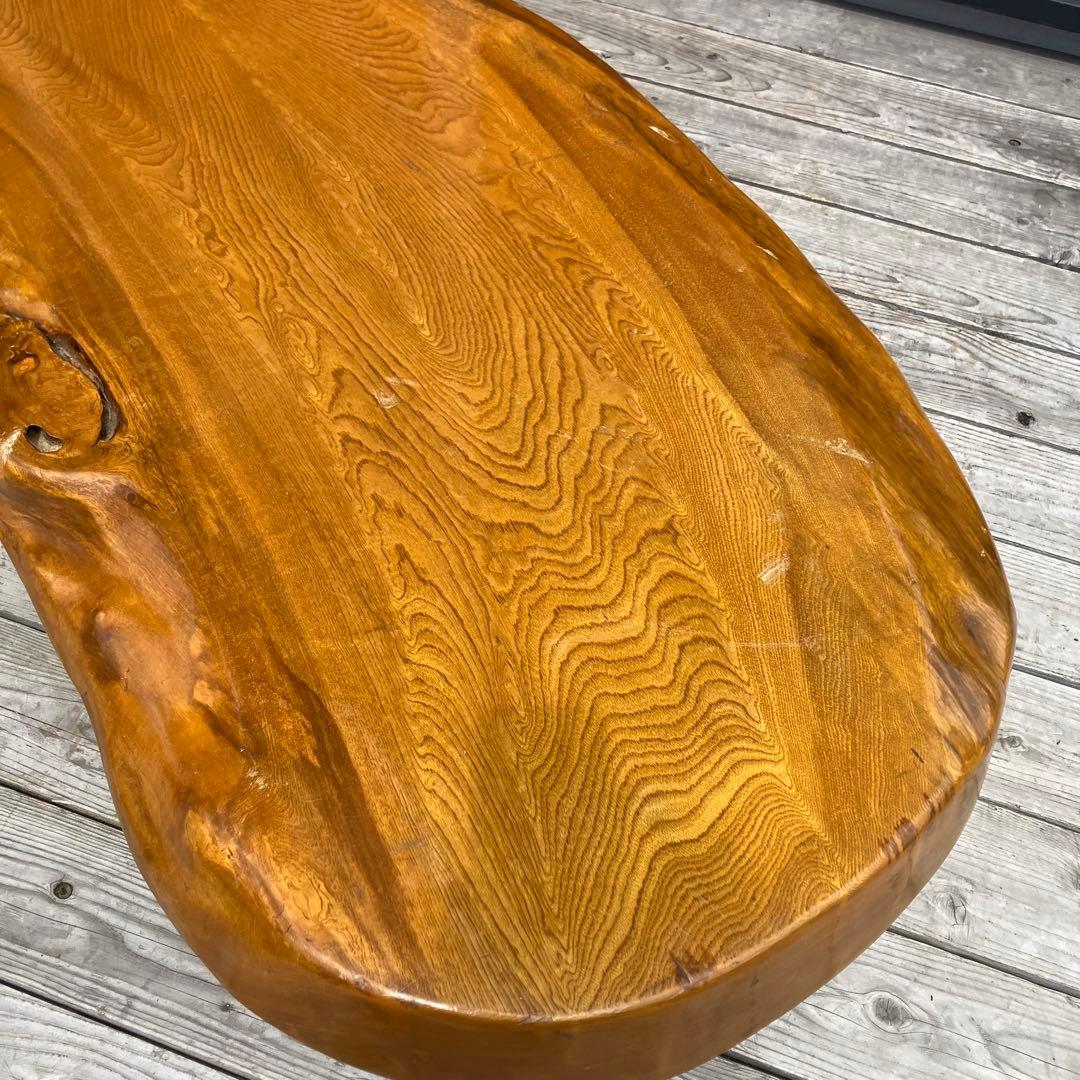 昭和レトロ 木製 天然木 欅材 一枚板 脚付き 座卓 センターテーブル 古