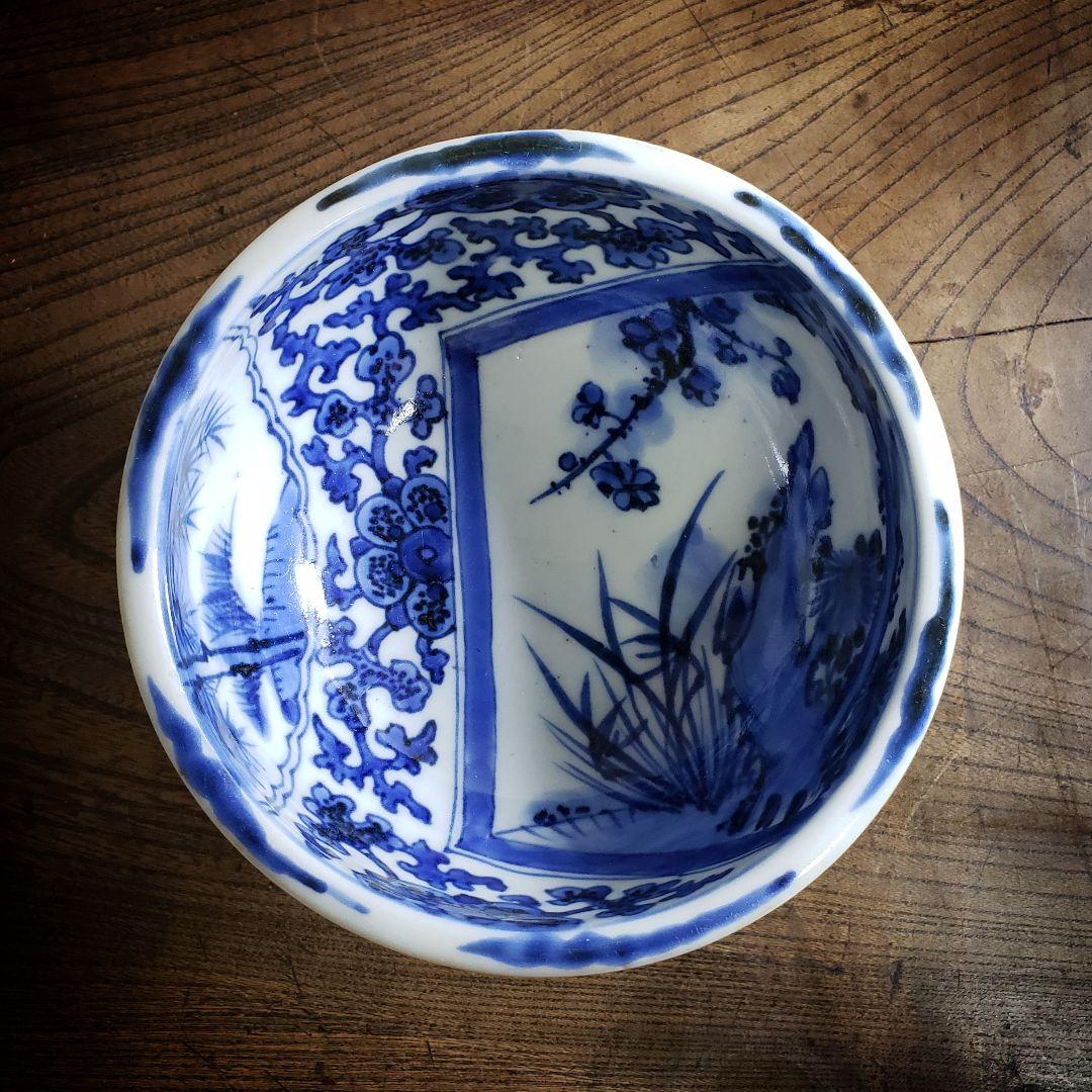 盃洗 江戸 鉄線唐草 花唐草 梅 四角窓 竹 草花 希少 だまし絵 古