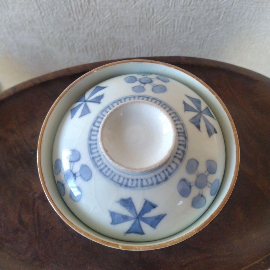 《新春セール！》古伊万里染付幾何学花文蓋付き茶碗蕎麦猪口江戸時代