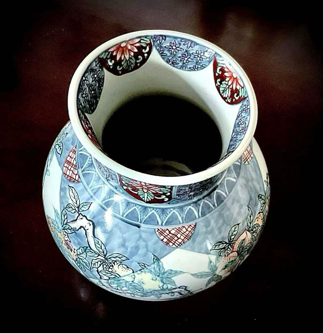 №883 佐藤走波（六代） つぼor花瓶 染錦 柘榴桃絵小花菊