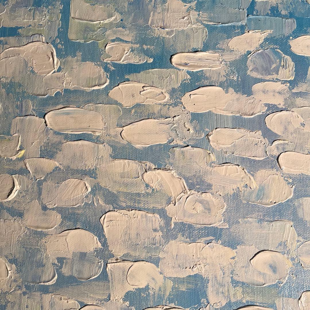 ★秀作★ 手書き油絵 スカイブルー 肉筆絵画 インテリア 油彩画