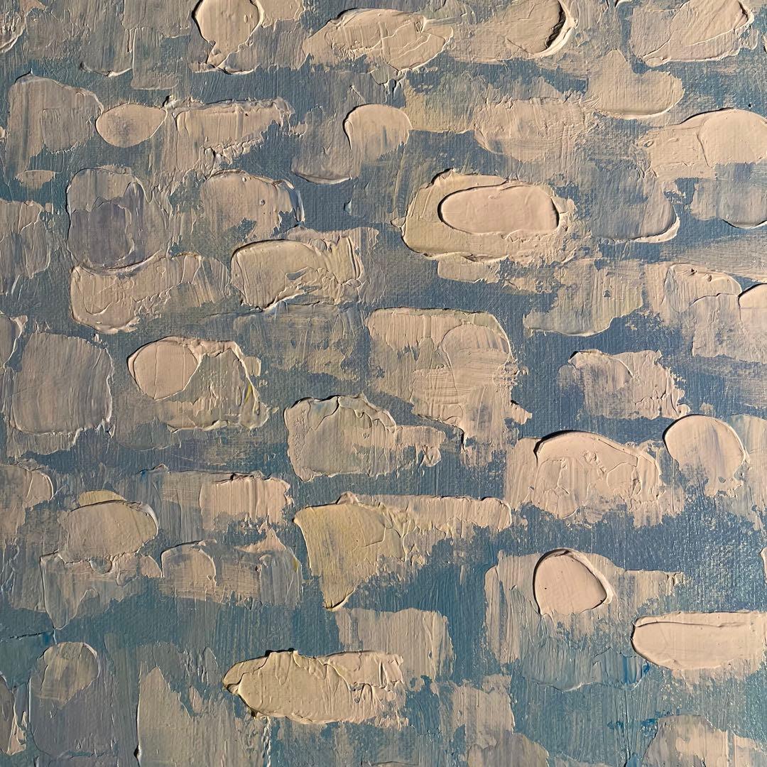 ★秀作★ 手書き油絵 スカイブルー 肉筆絵画 インテリア 油彩画