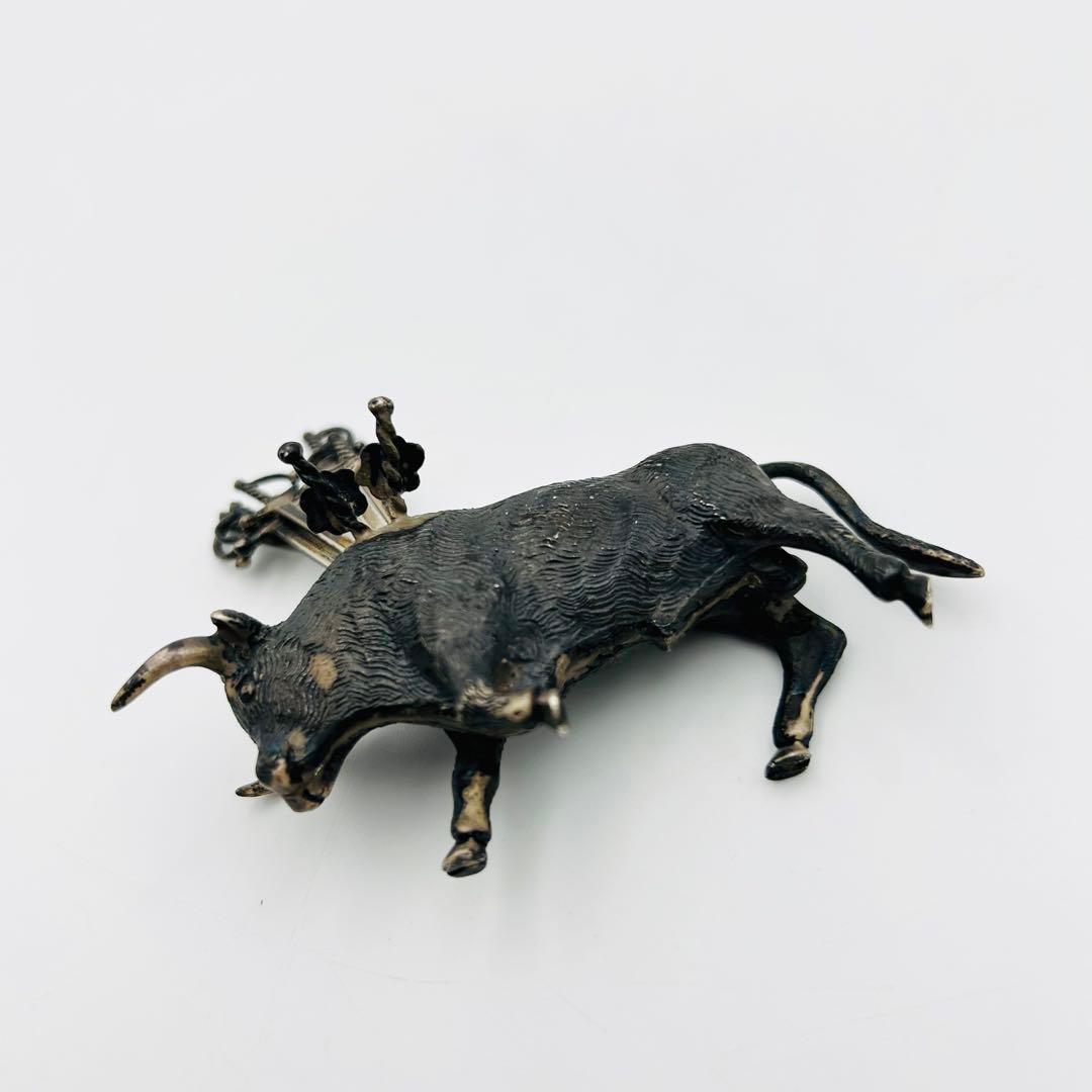 【STERLING925 銀　牛　ピックスタンド】 オブジェ 金属工芸86.0g
