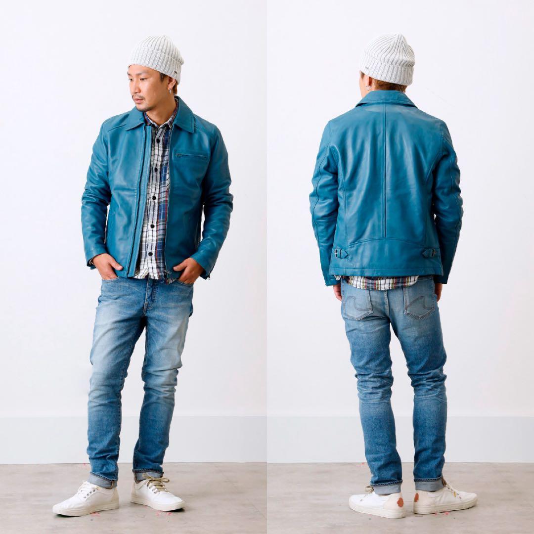 革ジャン ライダースジャケット 本革 羊革 柔らかいバイカー 襟付き ヒース