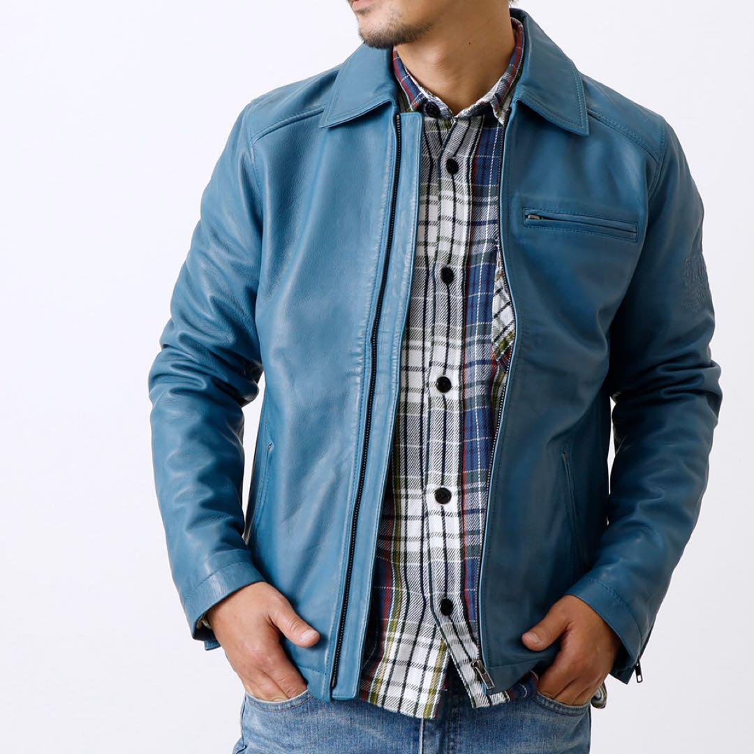 革ジャン ライダースジャケット 本革 羊革 柔らかいバイカー 襟付き ヒース