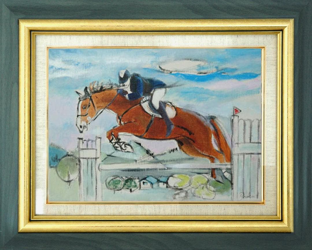 油絵 菅家令子 絵 絵画 インテリア 額付(黒) F4-121712 馬 乗馬