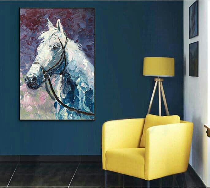 白馬 立体 応接間掛画 純粋な手描きの油絵